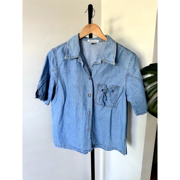 Vintage Denim Short Sleeve Button Up Shirt - Picture 1 of 6